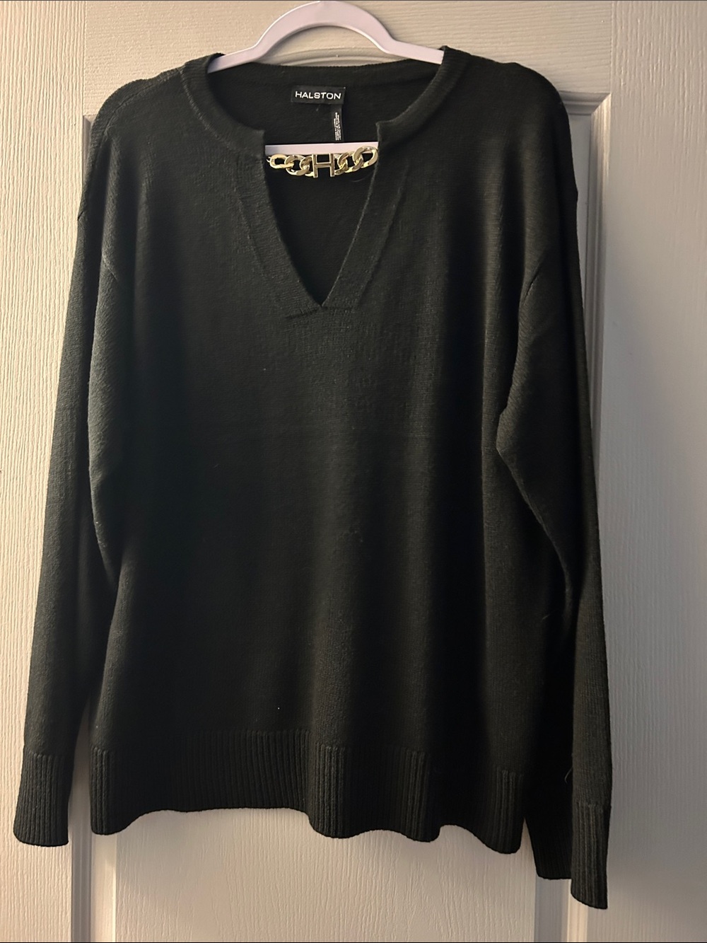 Halston Heritage Black V-Neck Knit Pullover